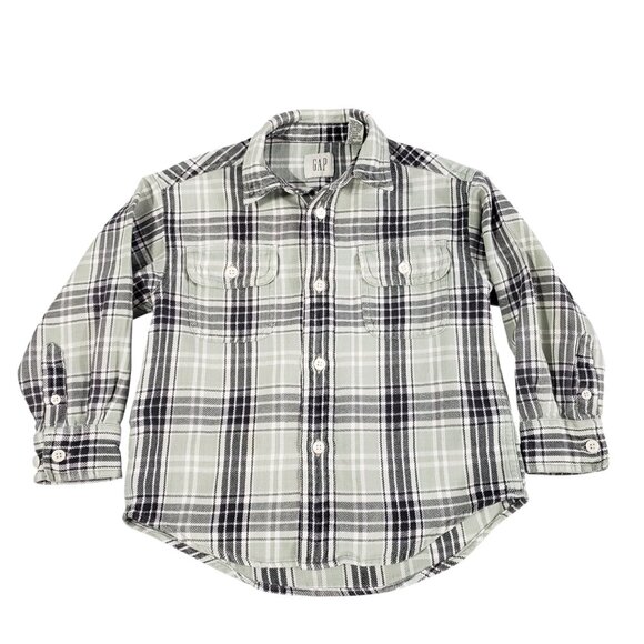 GAP Boys Long Sleeve Black & Grey Plaid Button Down Shirt XS - Picture 1 of 4